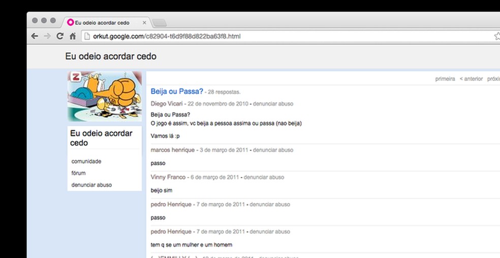 Comunidade 'Eu odeio acordar cedo' no Museu do Orkut (Foto: Reprodução/Orkut) — Foto: TechTudo