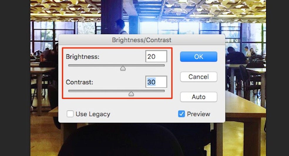 Ferramenta para controle de brilho e contraste do Adobe Photoshop — Foto: Reprodução/Marvin Costa