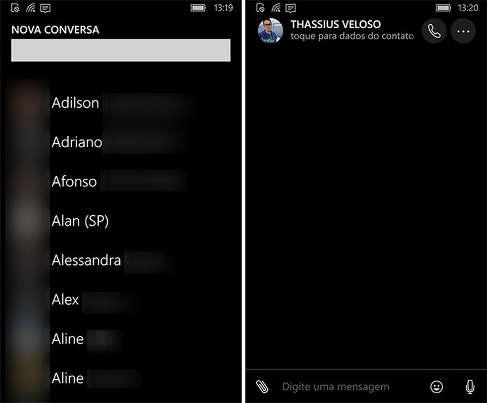 WhatsApp mostra lista de contatos para iniciar uma nova conversa ou chamada (Foto: Reprodução/Elson de Souza) — Foto: TechTudo