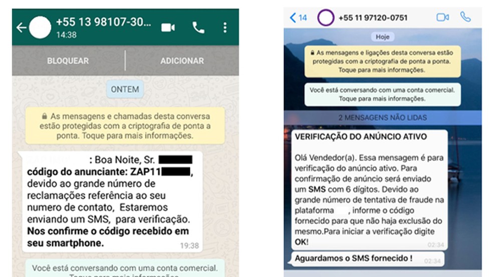 Mensagens enviadas pelos criminosos para tentar roubar o código de autenticação do usuário — Foto: Reprodução/Kaspersky Lab 