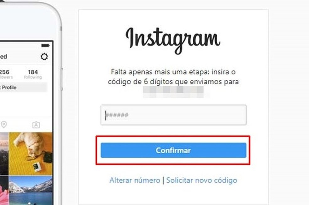 Digite o código na página do Instagram — Foto: Reprodução/Taysa Coelho