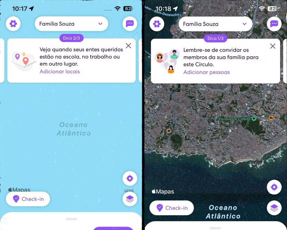 Aplicativo Life 360 emite alerta quando contatos do iPhone não chegam ao destino combinado — Foto: Reprodução/Gisele Souza