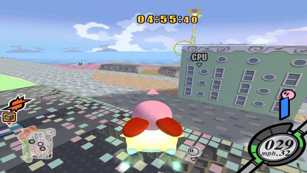 Jogo de corrida de Kirby tinha controles simples de entender e que exigiam prática para atingir proficiência — Foto: Reprodução/YouTube