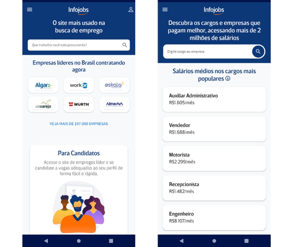 Além de encontrar vagas, usuários do Infojobs podem usar o app para ter um panorama sobre salários pagos em diferentes funções — Foto: Reprodução/Mariana Tralback