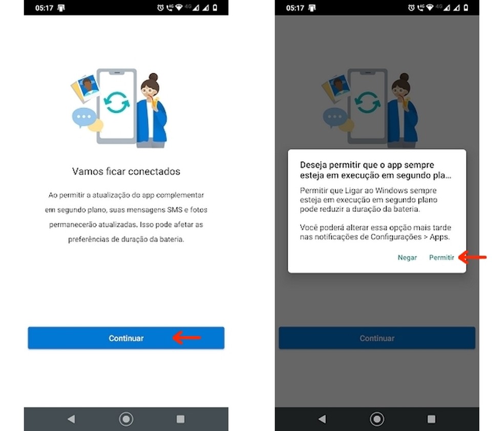 Permissão para que app Vincular ao Windows rode em segundo plano no Android  — Foto: Reprodução/Raquel Freire