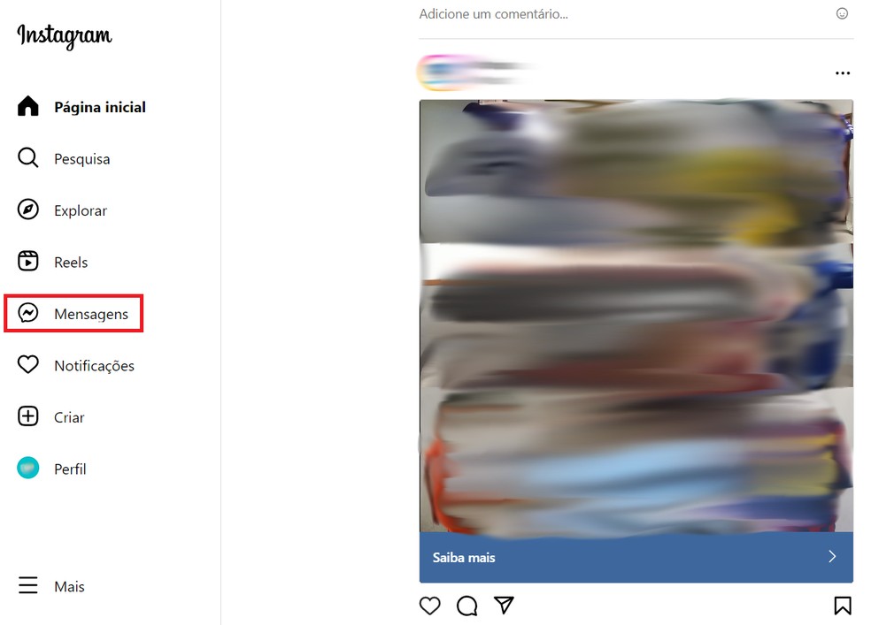 Vá em "Mensagens" no canto esquerdo — Foto: Reprodução/Bruno Guerra