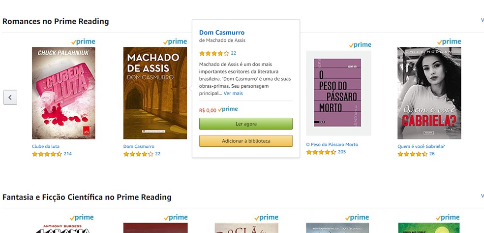 Leia livros do Prime Reading no navegador ou adicione à biblioteca para ler no app do Kindle — Foto: Reprodução/Paulo Alves