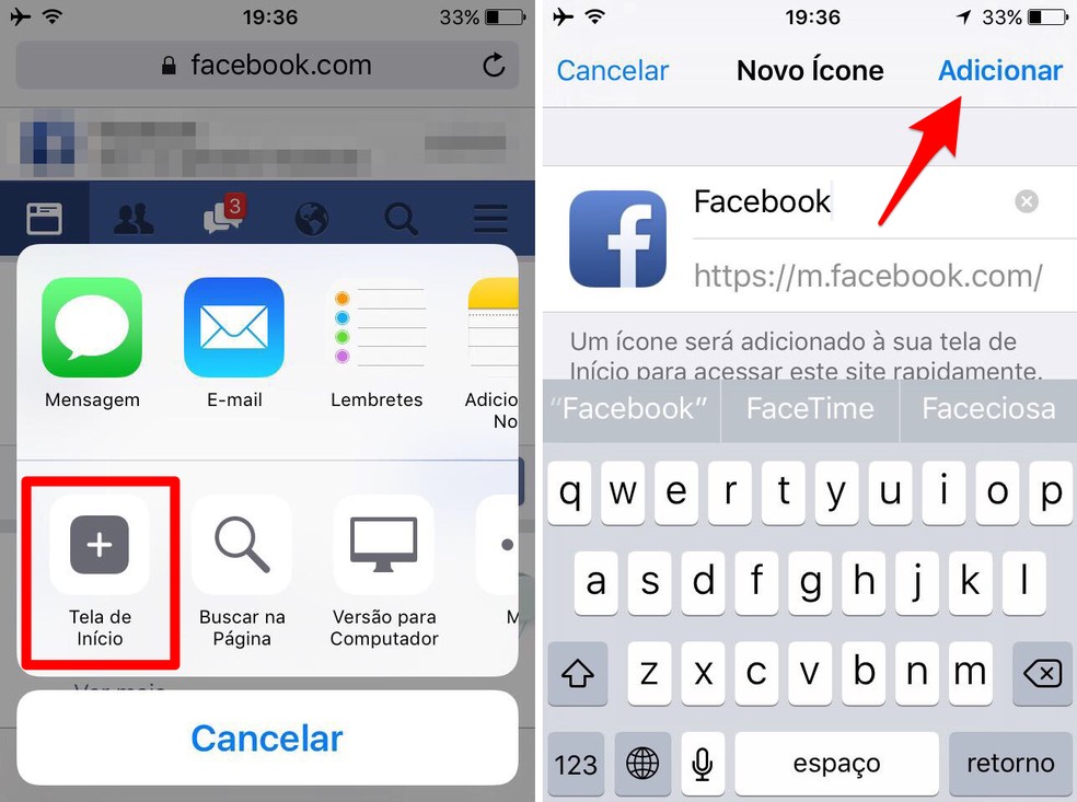 Adicione o Facebook à tela principal do iPhone — Foto: Reprodução/Lucas Mendes