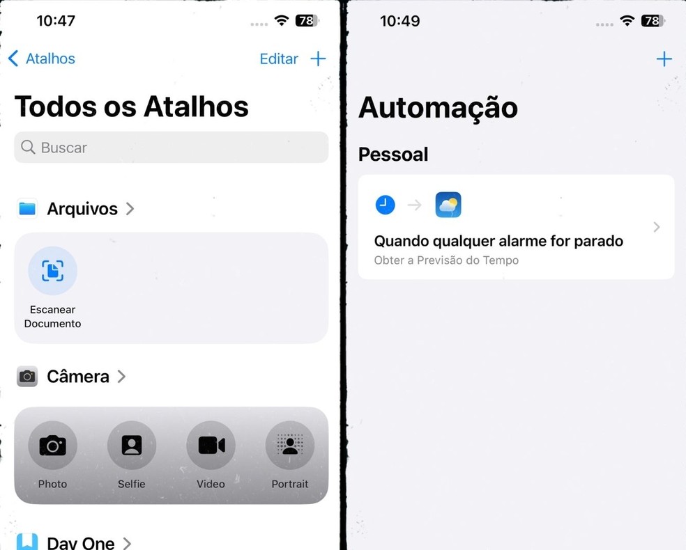 Aplicativo Atalhos do iPhone pode substituir alguns recursos do iOS 17 — Foto: Reprodução/Gisele Souza