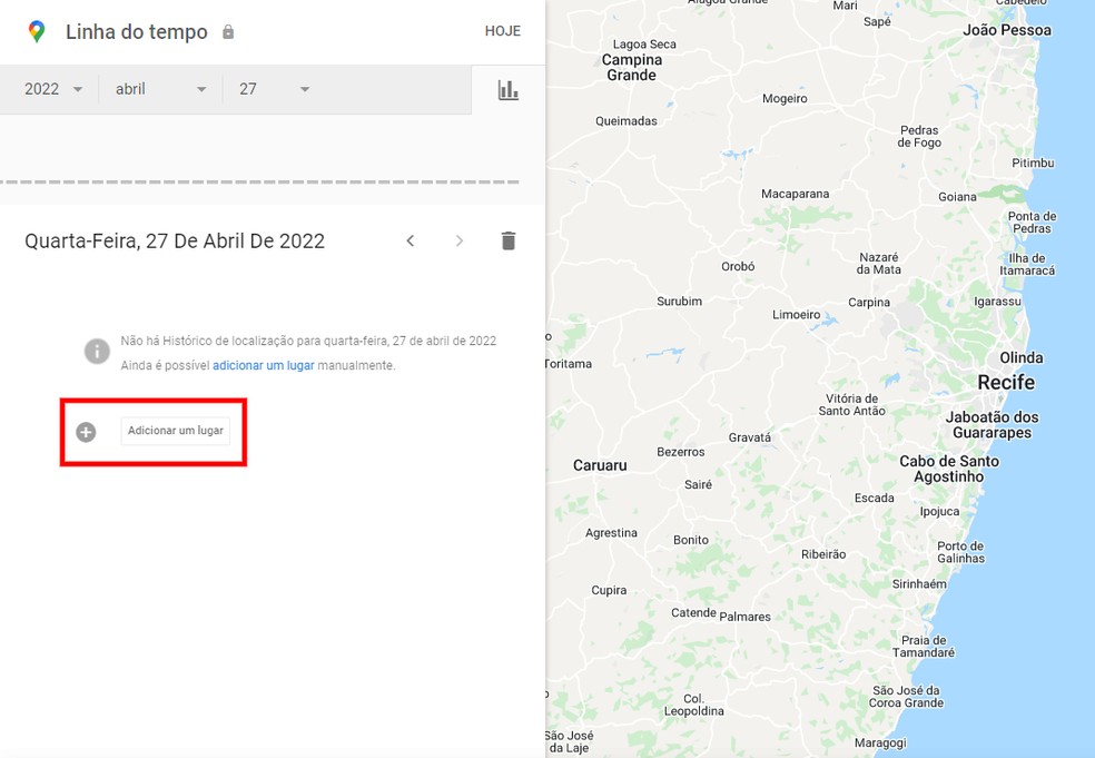 Como saber onde a pessoa esteve pelo Google Maps? Usuário pode adicionar pontos de parada ao histórico — Foto: Reprodução/Rodrigo Fernandes