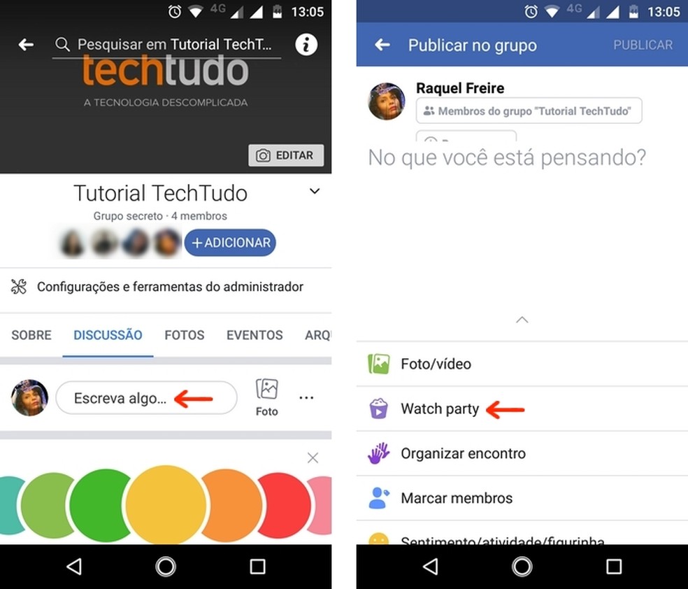 Caminho para ferramenta Watch Party no aplicativo do Facebook — Foto: Reprodução/Raquel Freire