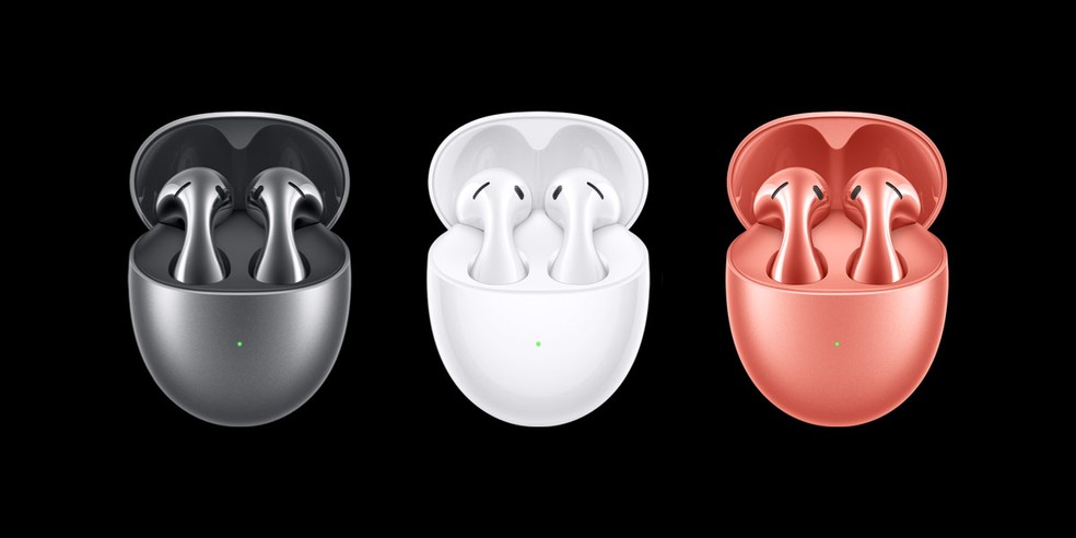 Huawei FreeBuds 5 está disponível em três opções de cores: prata, branco e laranja — Foto: Divulgação/Huawei