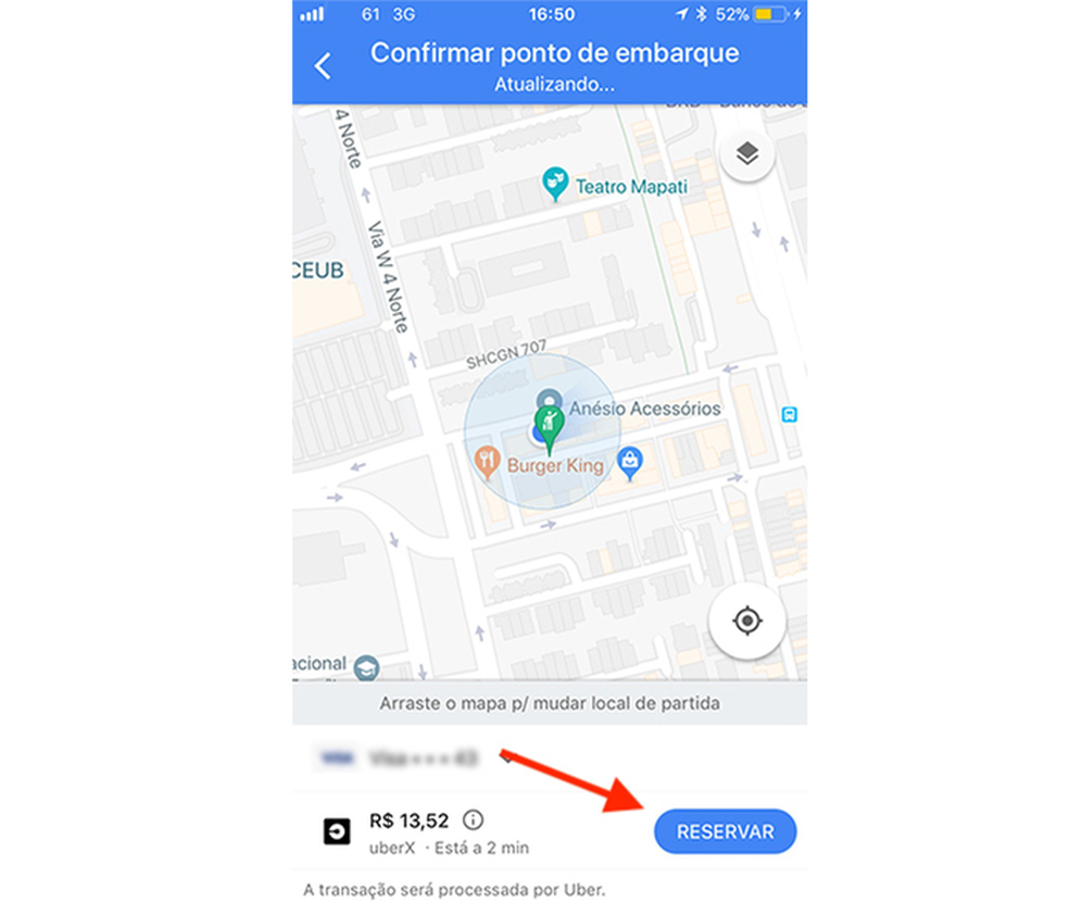Opção para pedir um carro da Uber usando o Google Maps no celular — Foto: Reprodução/Marvin Costa