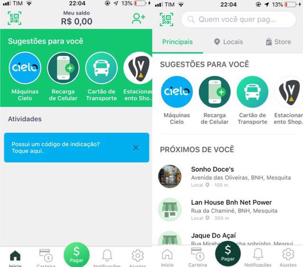 App permite ganhar parte do dinheiro de volta a partir de pagamentos feitos pelo próprio aplicativo — Foto: Reprodução/Julia Marques