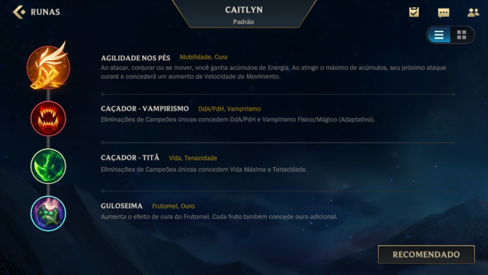 Esta build de runas, por sua vez, é mais focada em manter Caitlyn viva — Foto: Reprodução/Bruna Telles