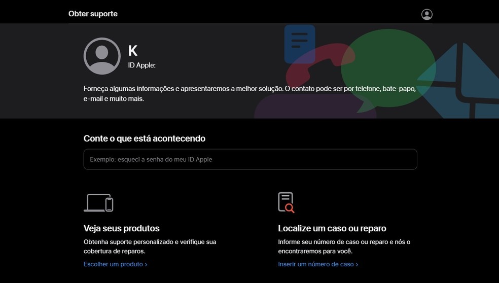 Página de Suporte da Apple oferece diversas possibilidades de contato para solução de problemas — Foto: Reprodução/Apple
