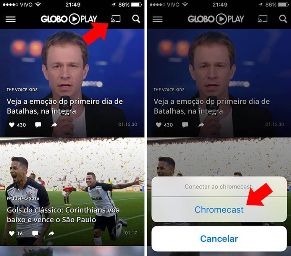 Toque no novo botão para conectar ao Chromecast (Foto: Reprodução/Paulo Alves) — Foto: TechTudo