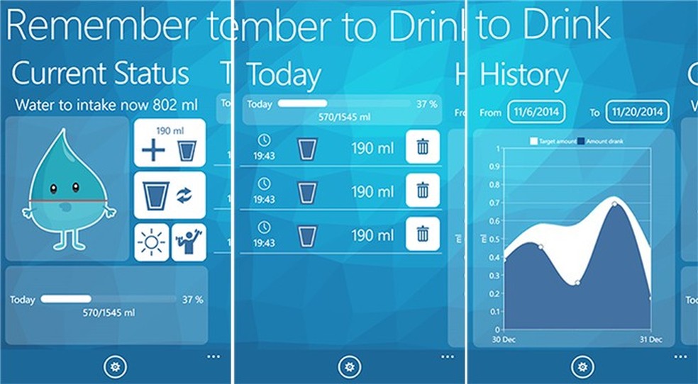 Remember to Drink é um aplicativo para Windows Phone que promete ajudar usuário a cuidar da saúde (Foto: Divulgação/Windows Phone Store) — Foto: TechTudo