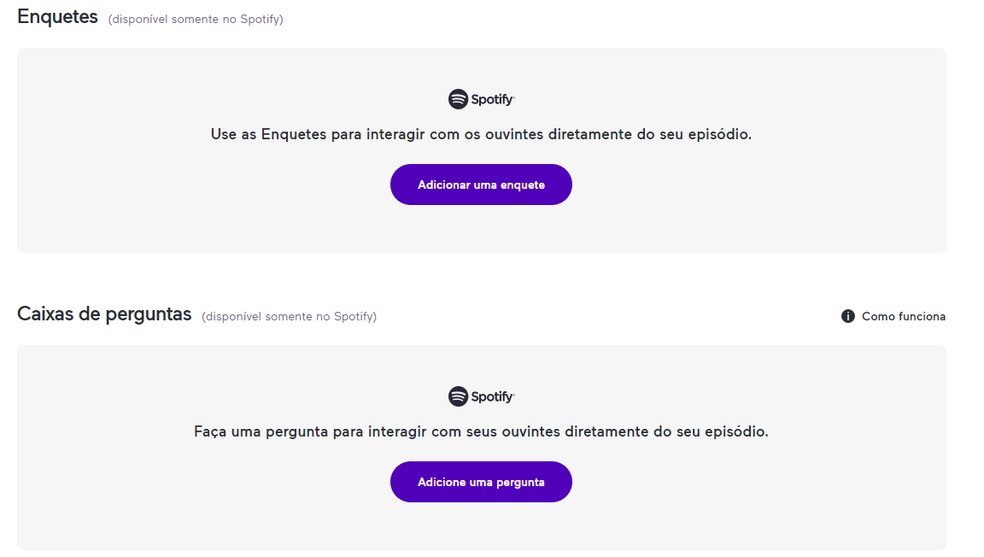 É possível adicionar enquetes e caixas de perguntas aos podcasts pela Anchor — Foto: Reprodução/Juliana Campos