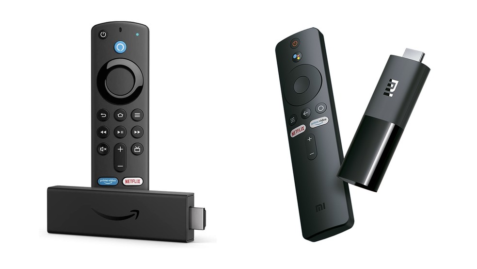 Fire TV Stick 4K (esquerda) e Mi TV Stick (direita) — Foto: Divulgação/Amazon e Xiaomi