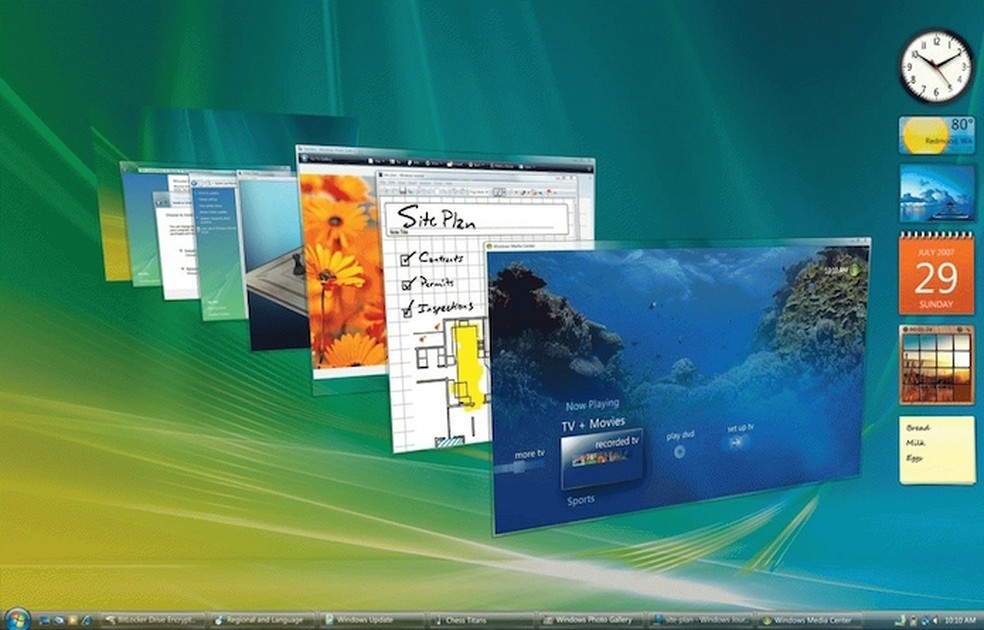 Windows Vista focou na interface, mas era muito pesado e "exigente" — Foto: Divulgação/Microsoft