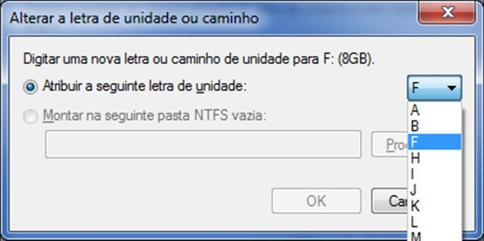 Altere a letra da unidade do pendrive para que ele passe a ser reconhecido pelo Windows (Foto: Reprodução/Dario Coutinho) — Foto: TechTudo