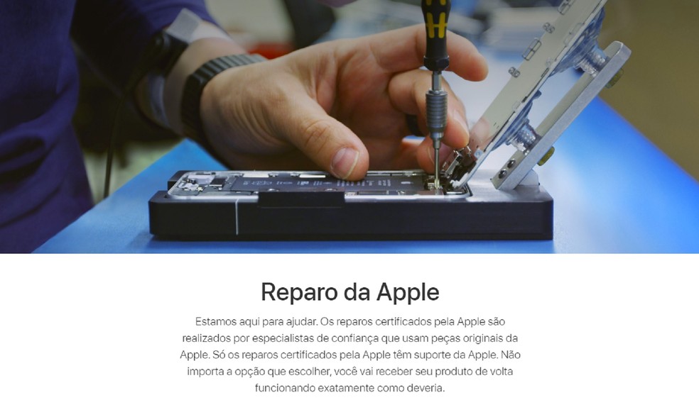 Página de suporte da Apple para reparos — Foto: Reprodução/Apple