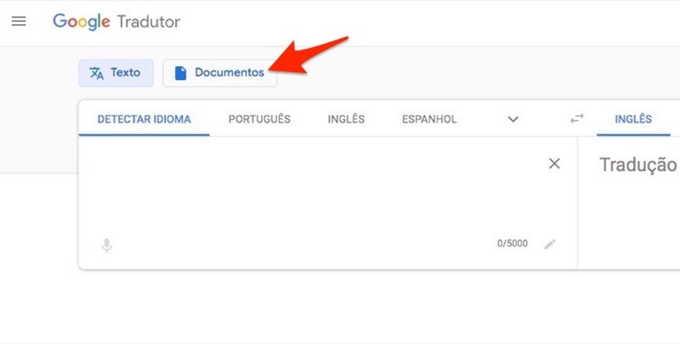 Ação para visualizar a ferramenta para tradução de documentos do Google Tradutor — Foto: Reprodução/Marvin Costa