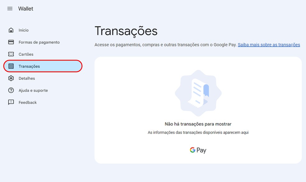 É possível ver histórico de transações da Carteira do Google de forma fácil no PC — Foto: Reprodução/Rodrigo Fernandes