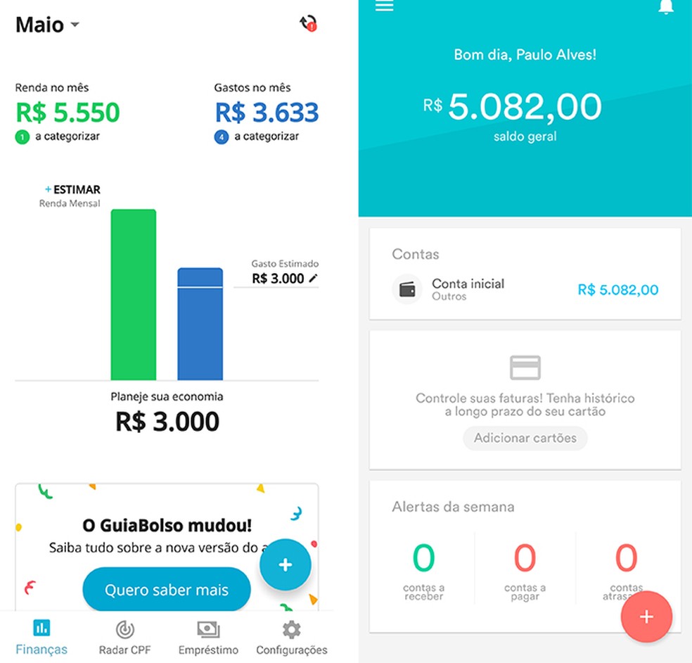 Apps têm design parecido, mas dão prioridade para informações diferentes na tela principal — Foto: Reprodução/Paulo Alves