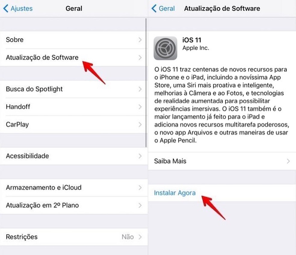 Instalando o iOS 11 — Foto: Reprodução/Helito Bijora