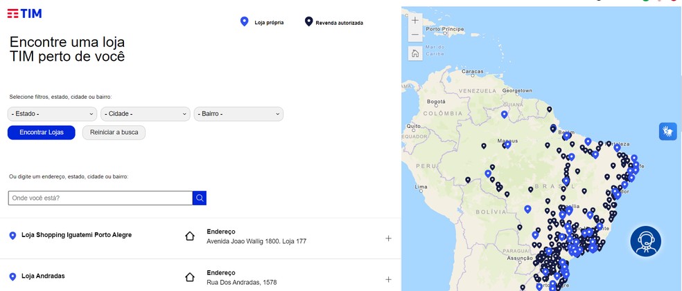Mapa com lojas TIM perto de você — Foto: Divulgação/TIM