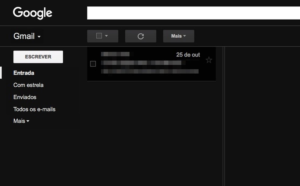 Tema escuro do Gmail na versão web — Foto: Reprodução/Helito Bijora