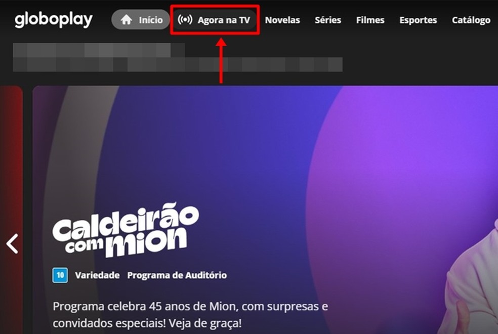 Após fazer login, acesse a aba "Agora na TV" para ver quais são as atuais transmissões ao vivo do Globoplay — Foto: Reprodução/Gabriela Andrade