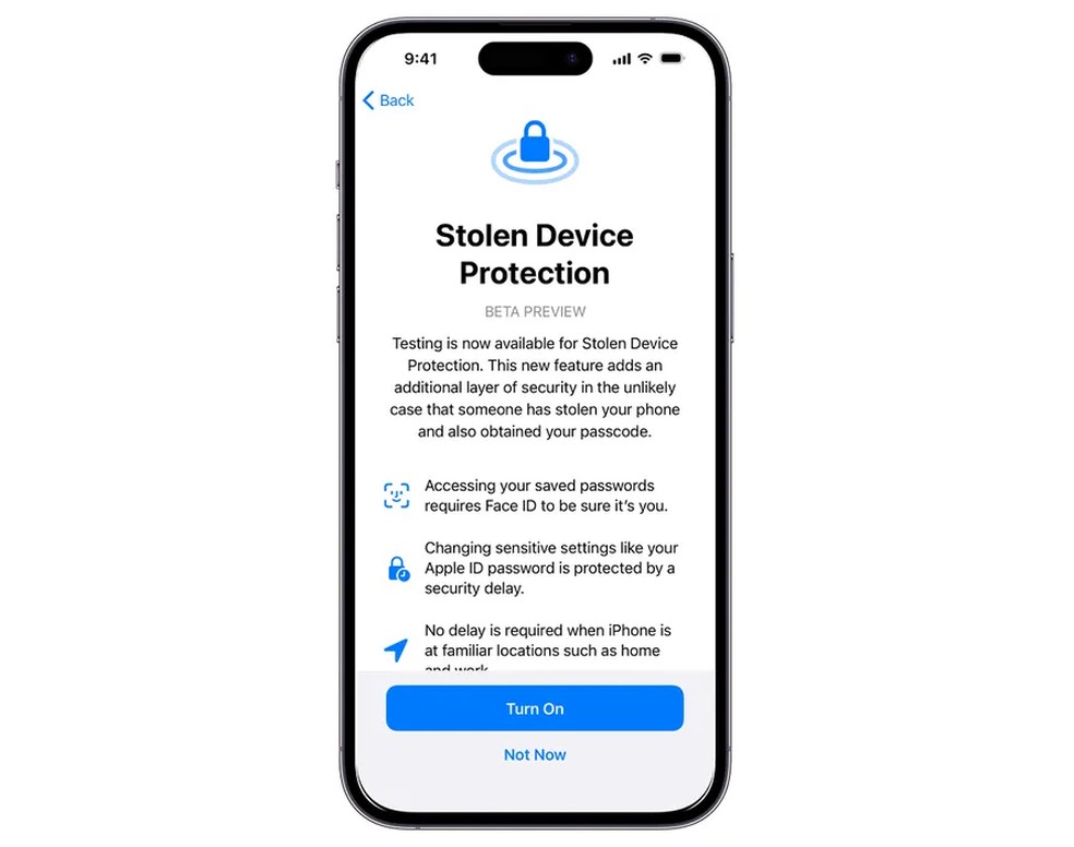 A partir da Proteção de Dispositovo Roubado, iPhone “bloqueará” durante uma hora qualquer tentativa de alteração crítica realizada no dispositivo — Foto: Divulgação/Apple