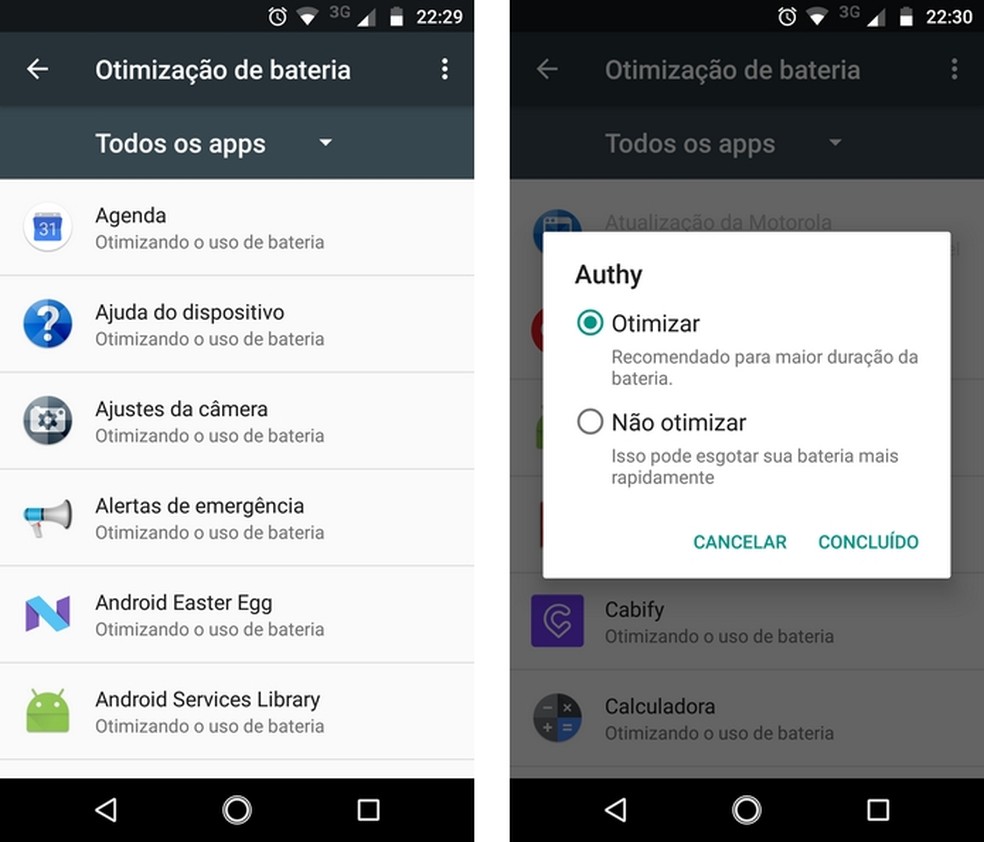 Otimização da bateria, recurso de gerenciamento de energia do Android para apps  — Foto: Reprodução/Raquel Freire