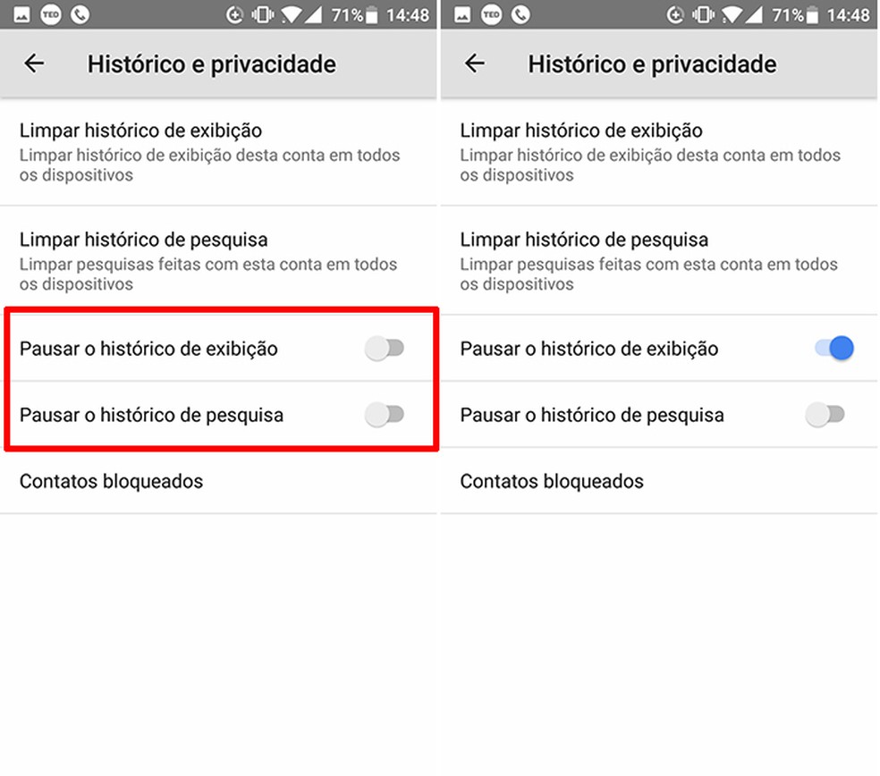 Ative a pausa de histórico de exibição e de pesquisa no YouTube para Android — Foto: Reprodução/Elson de Souza