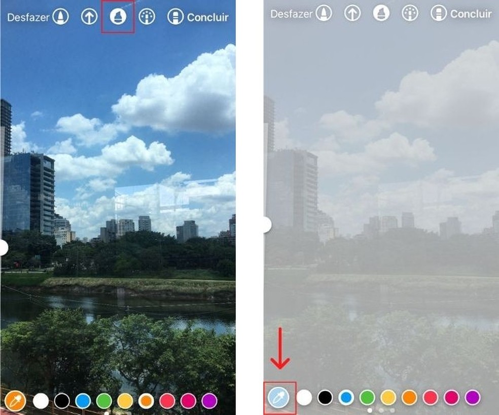 Usuário pode aplicar camada de cor translúcida no Instagram Stories — Foto: Reprodução/Thaisi Carvalho