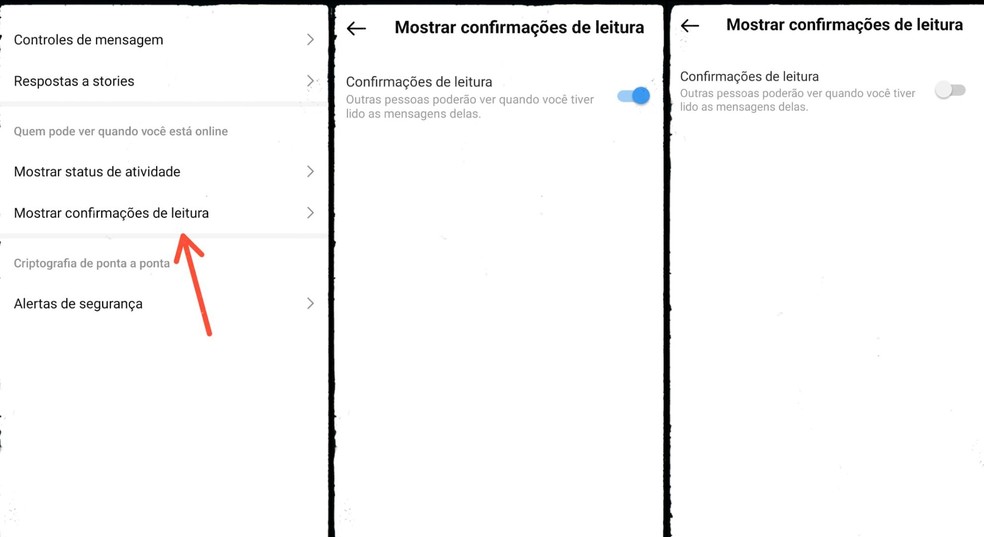Usuários podem escolher exibir confirmação de leitura ou retirar função no Instagram — Foto: Reprodução/Gisele Souza