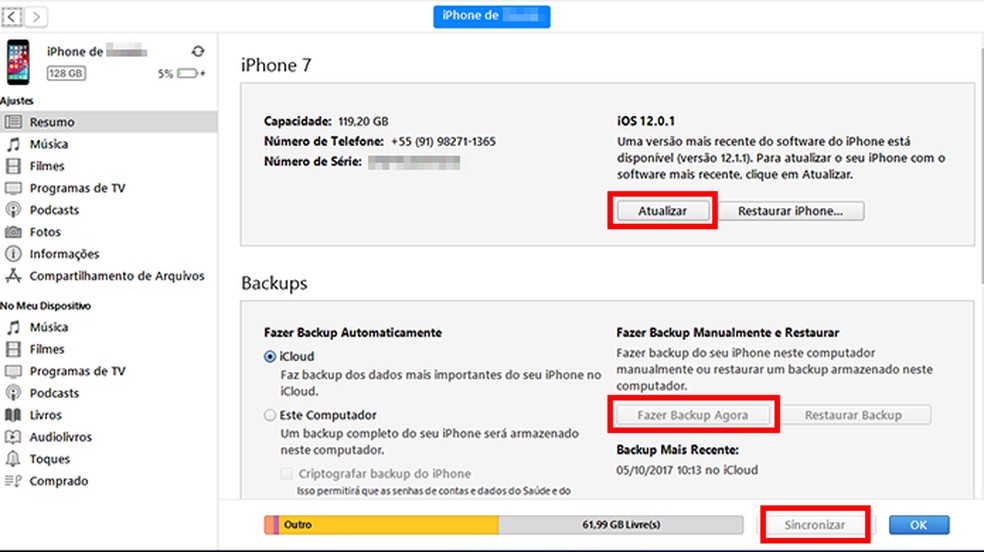 Atualize, faça backup e sincronize um dispositivo da Apple via iTunes — Foto: Reprodução/Paulo Alves