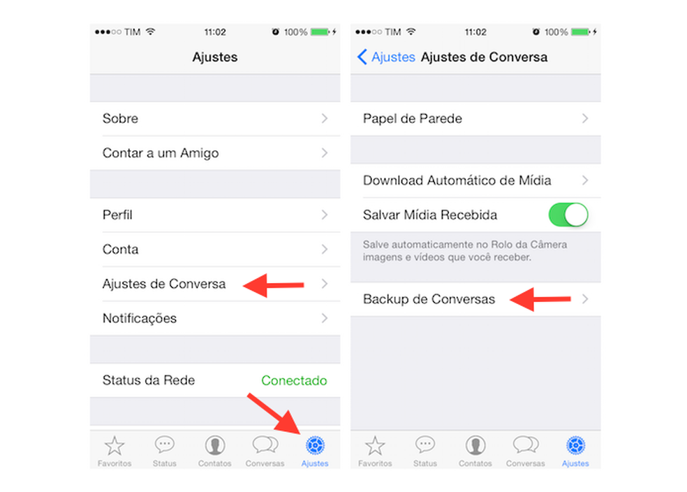 Acessando as configurações de backup do WhatsApp no iPhone (Foto: Reprodução/Marvin Costa) — Foto: TechTudo