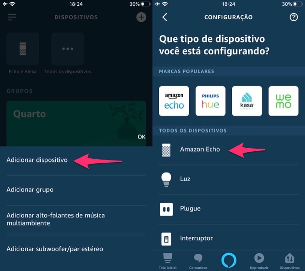 Ação para visualizar a página de configuração de um Amazon Echo no aplicativo Alexa — Foto: Reprodução/Marvin Costa