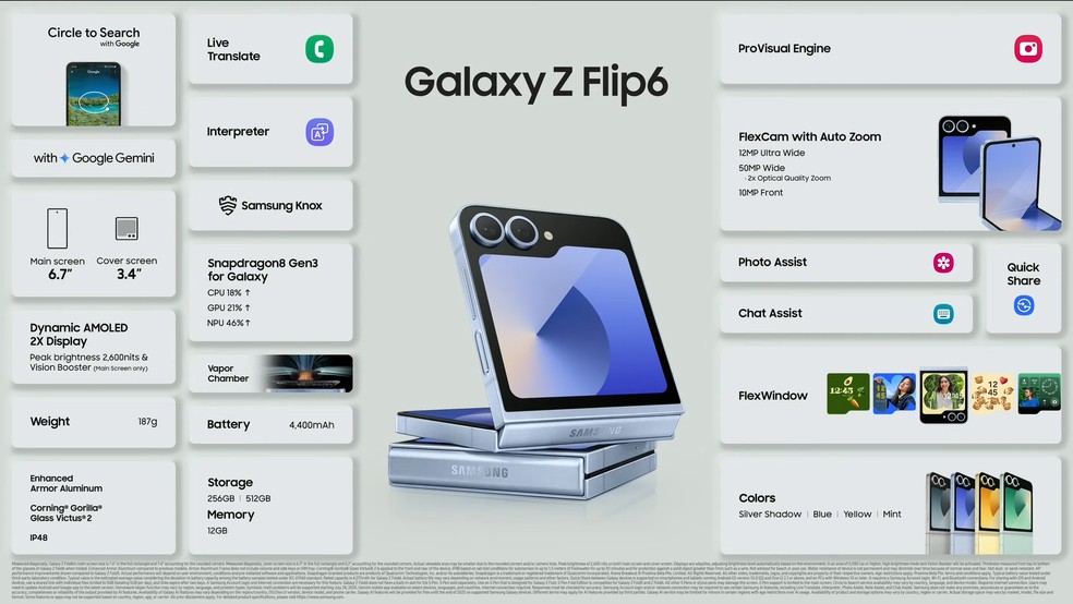 Especificações do Galaxy Z Flip 6 — Foto: Reprodução/Samsung
