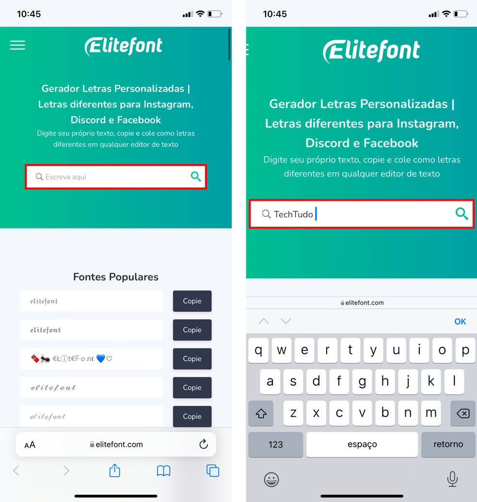 Alfabeto: letras personalizadas para destaques do Instagram podem ser copiadas do site EliteFont — Foto: Reprodução/Rodrigo Fernandes
