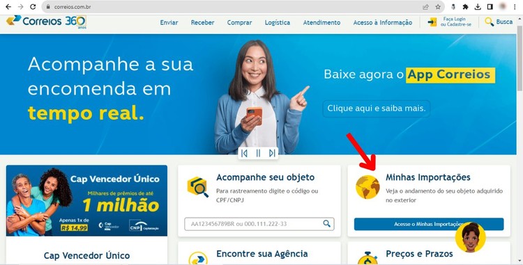 Confira o andamento dos seus pedidos em “Minhas Importações” no site dos Correios