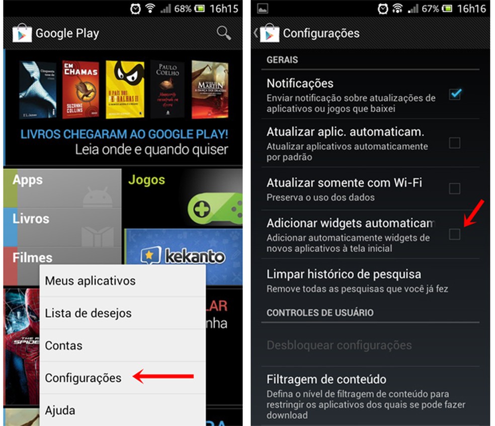 Google Play pode, entre as suas opções, impedir que sejam adicionados atalhos dos apps instalados (Foto: Aline Ferreira/TechTudo) — Foto: TechTudo
