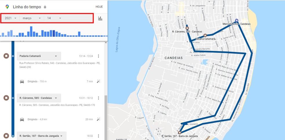 Como saber onde a pessoa esteve pelo Google Maps: como ativar pesquisa por data para visualizar histórico de dia específico — Foto: Reprodução/Rodrigo Fernandes