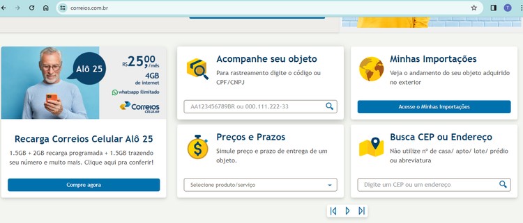 Visite o site dos Correios