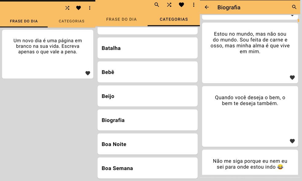 Frases para Fotos e Status possui grande coleção de frases para bio do Instagram e citações de escritores — Foto: Beatriz Abilio/TechTudo