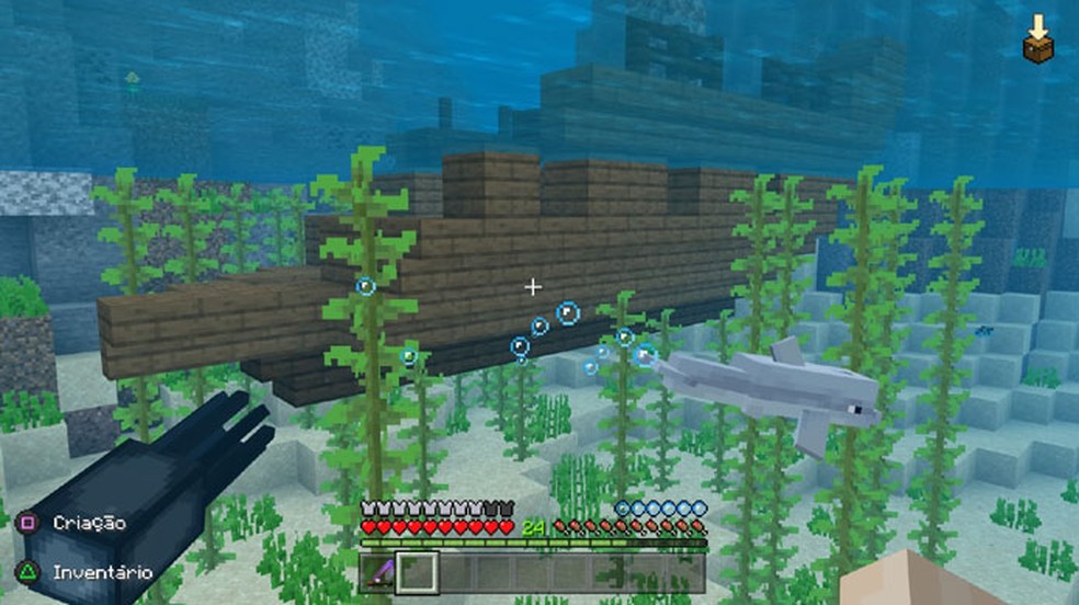 Minecraft adicionou várias novidades ao seu mundo submarino como Golfinhos e navios naufragados — Foto: Reprodução/Rafael Monteiro